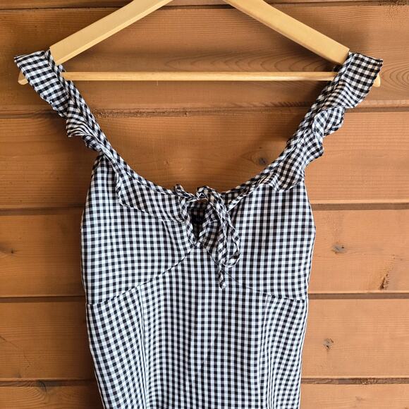 Nasty Gal Mini Dress Black Gingham Ruffle Keyhole Y2K Tank 90's Skater 6 - Picture 2 of 4